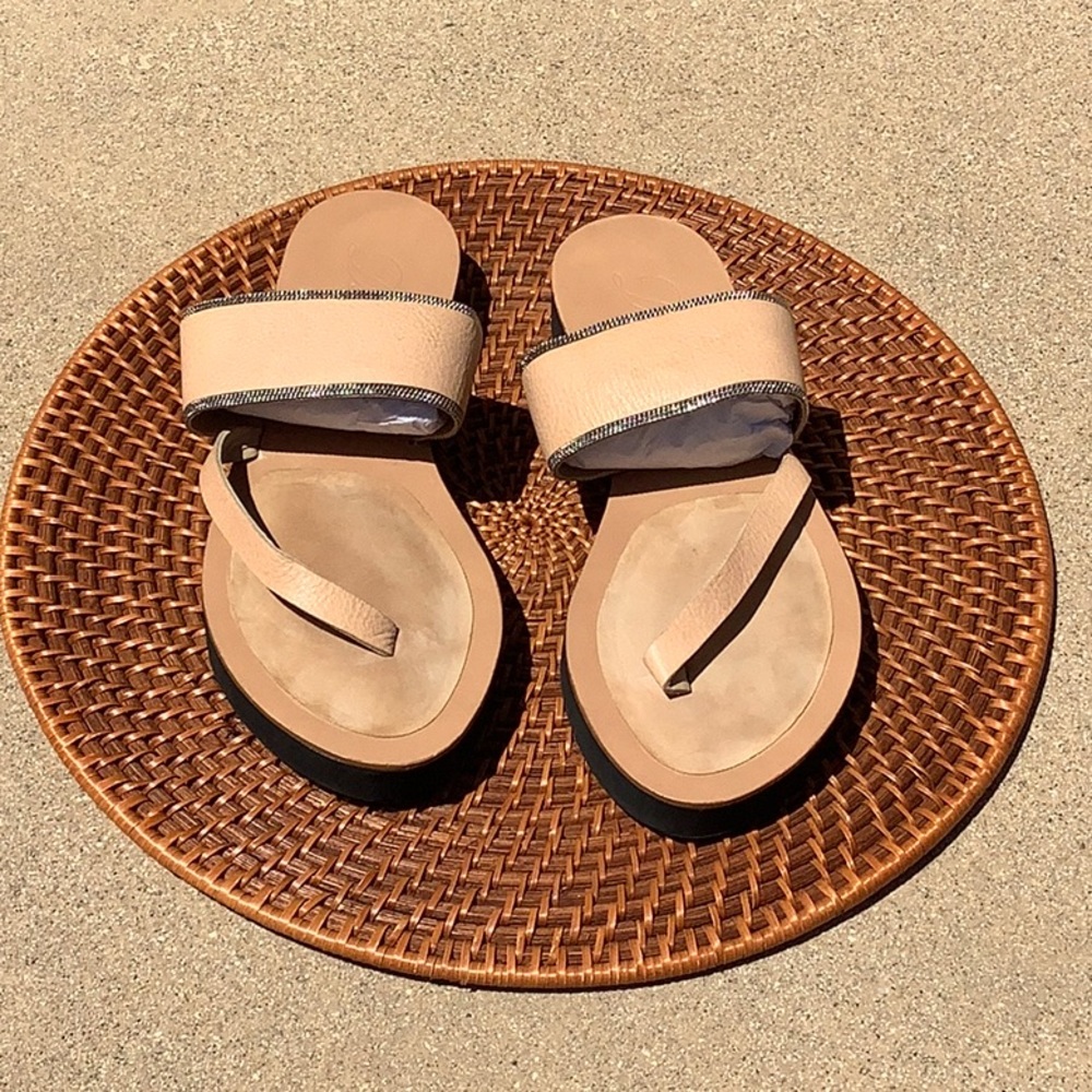 Delman  leather sandals with chain accent , 7.5